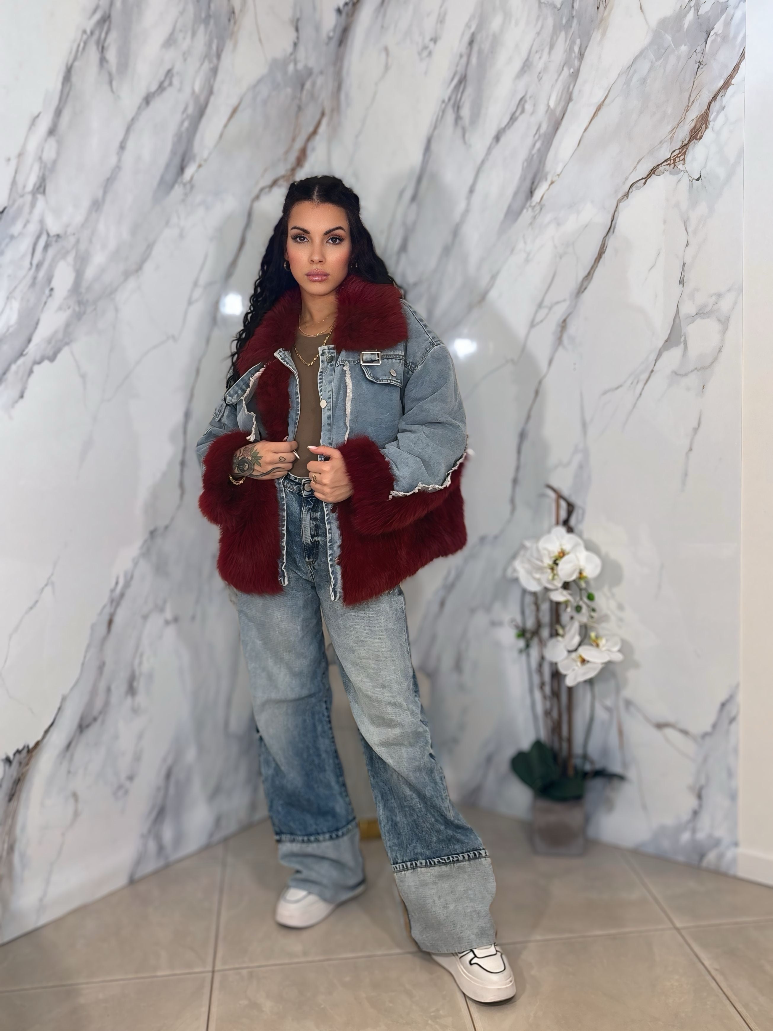 GIUBBOTTO DENIM BURGUNDY