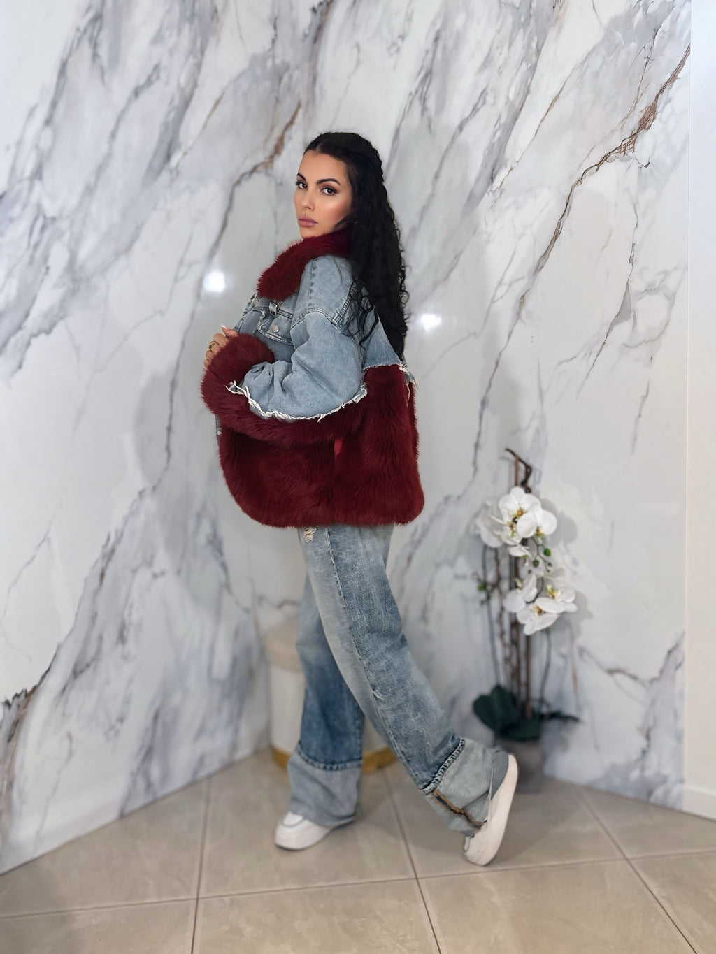 GIUBBOTTO DENIM BURGUNDY